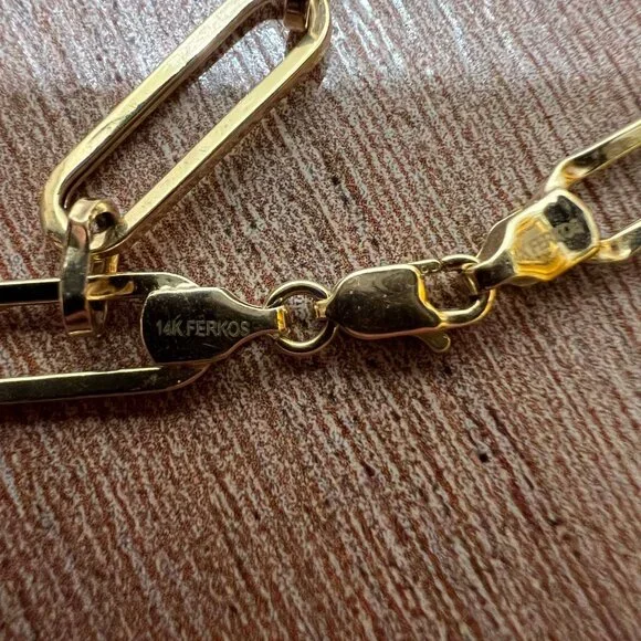 $595 FERKO'S FINE JEWELRY 14K Yellow Gold Paperclip Chain Link Bracelet 6.5" - Picture 5 of 9